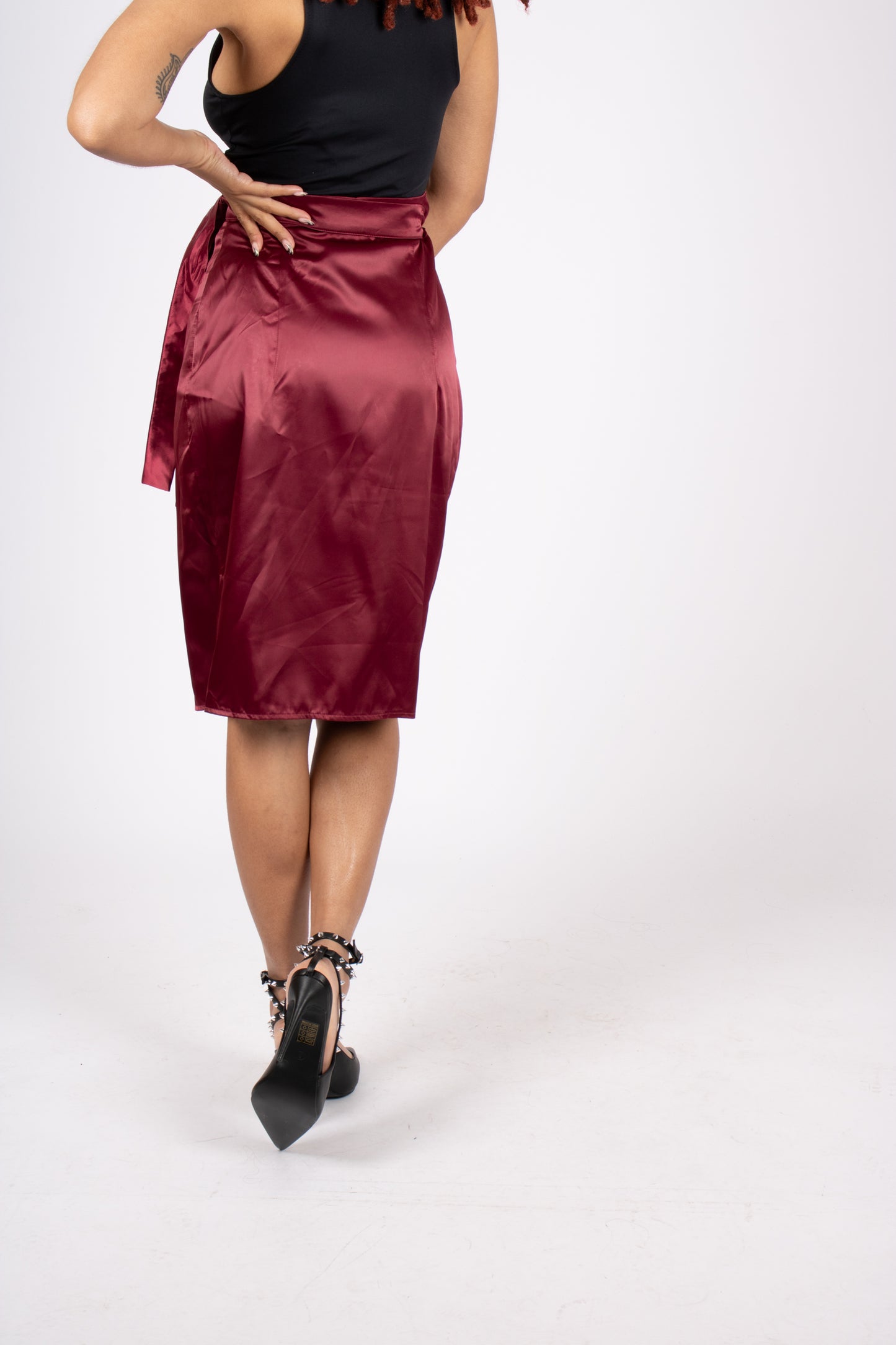 Aubergine Satin Wrap Skirt