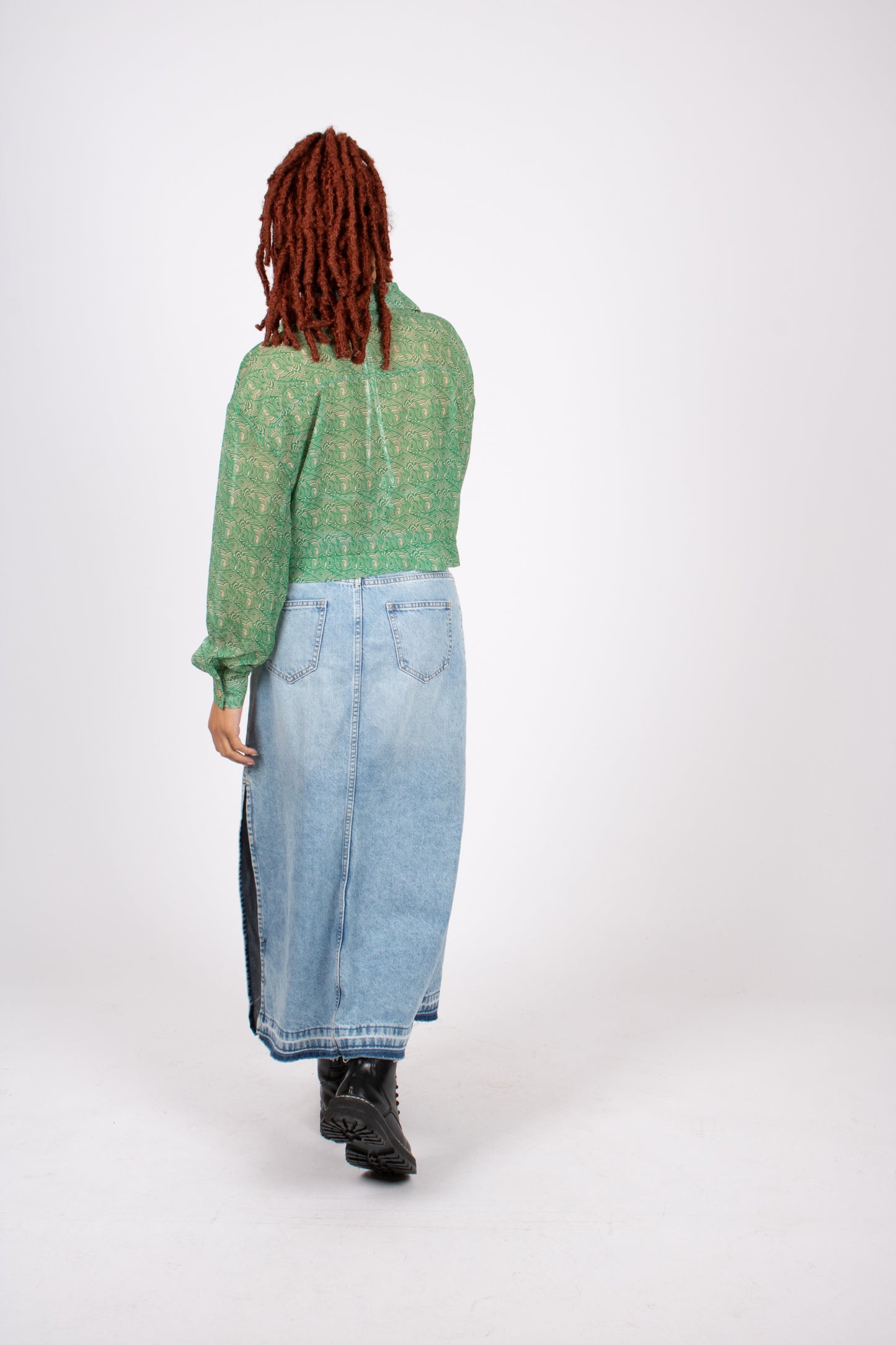 ONE ABOVE ANOTHER 90s Green Sheer Swirl Printed Shirt