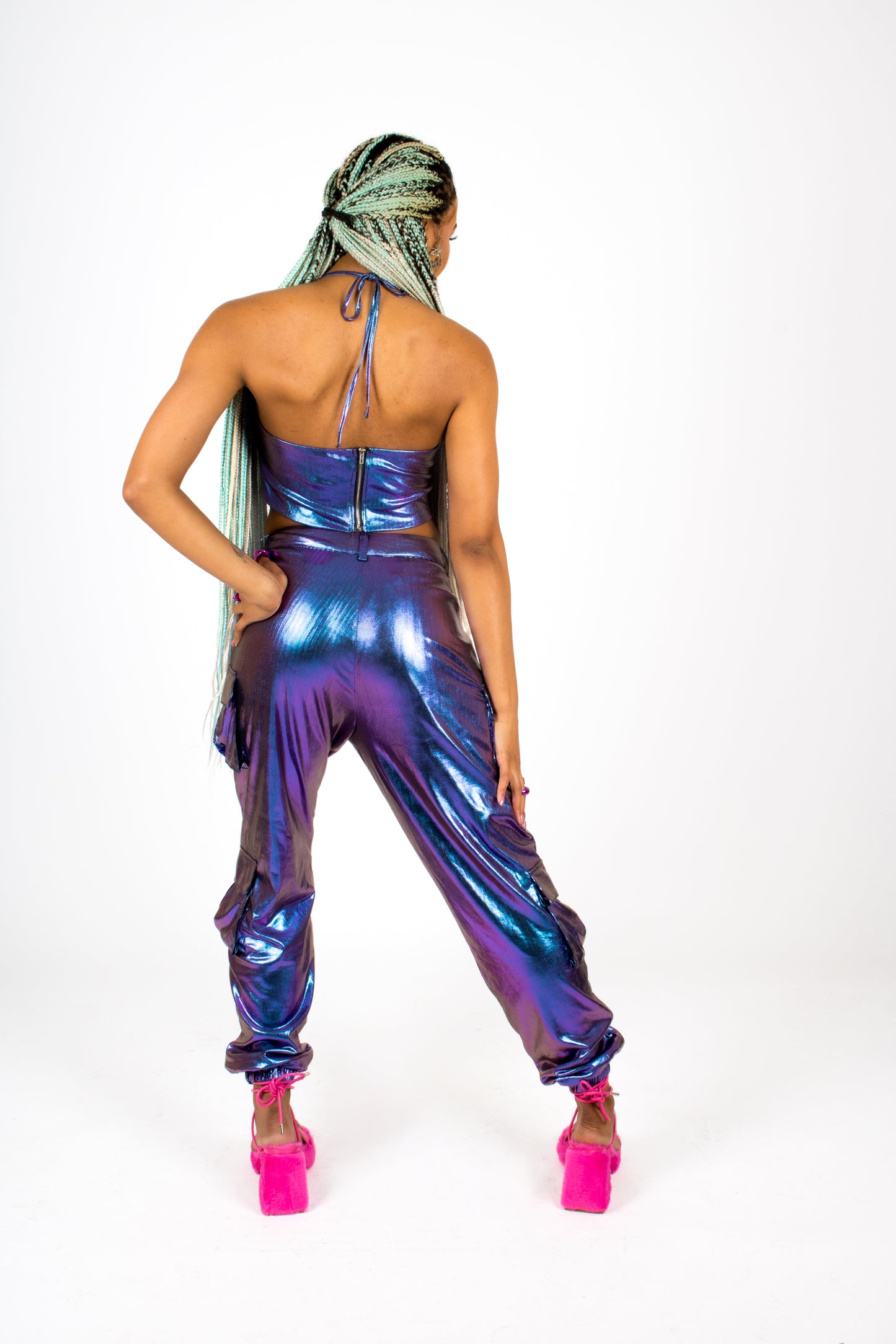 Holographic Purple Reflective Cargo Pant