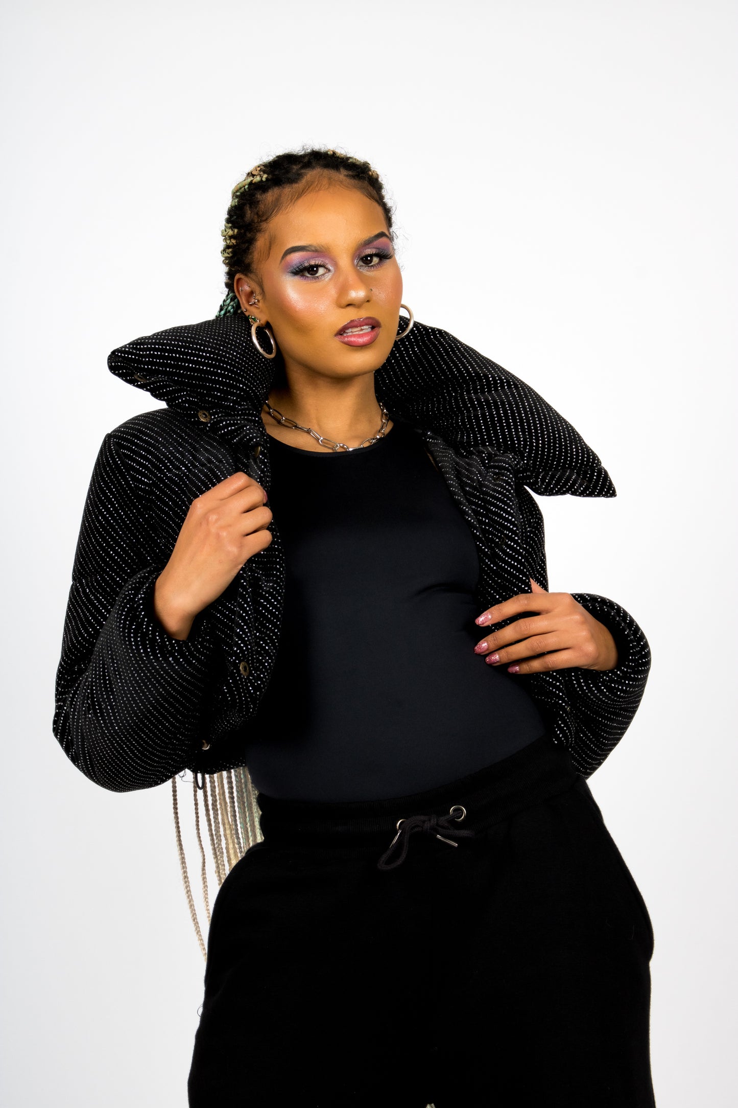 ONE ABOVE ANOTHER Diamanté Cropped Puffa