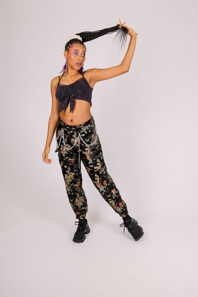 Glitter Ruched & Tie Front Crop Cami