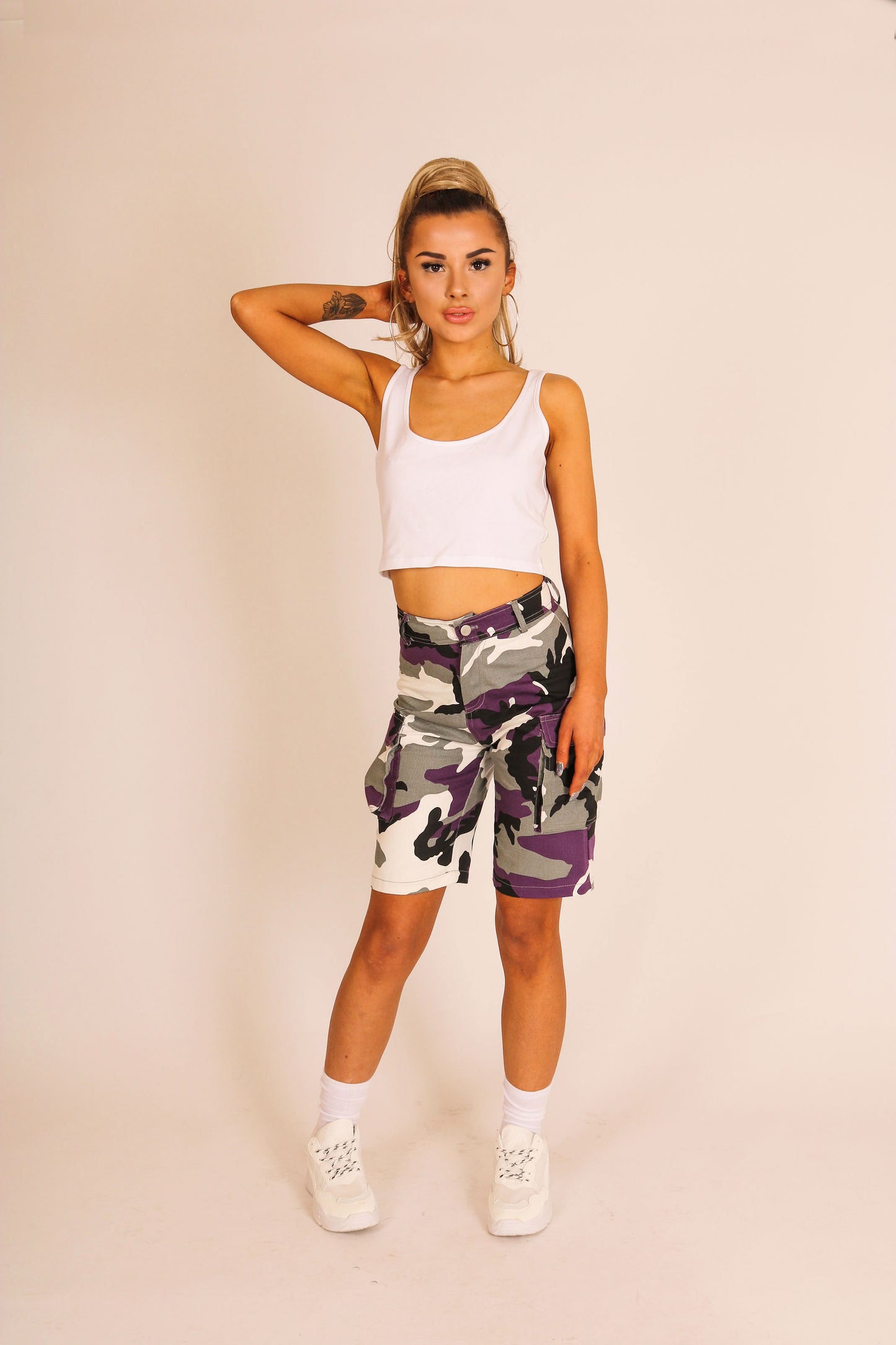 Purple Camo Cargo Shorts