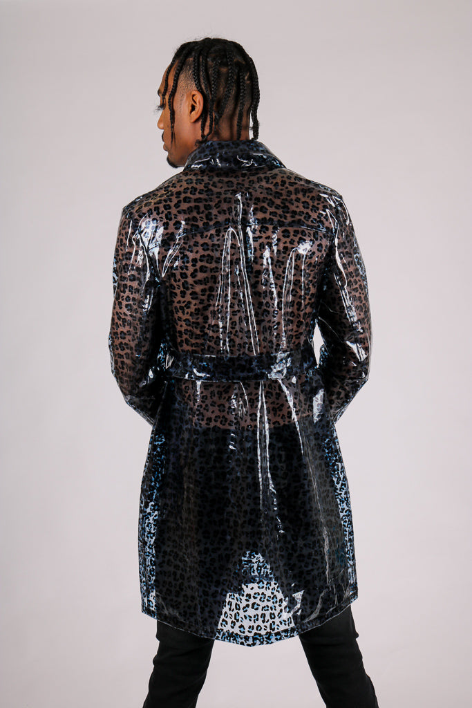 Blue Leopard Transparent Vinyl Trench Coat