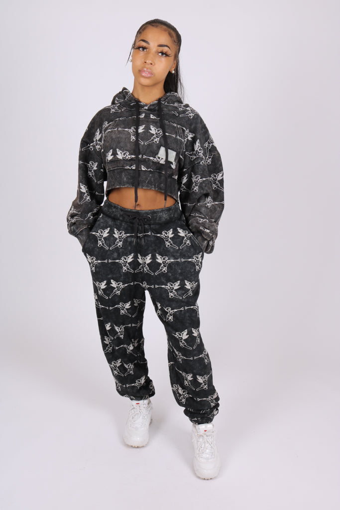 Cherub Printed Oversized Cropped Hoodie