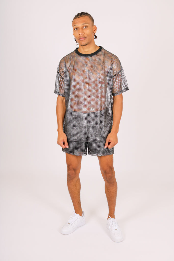 Oversized Metallic Mesh T-Shirt