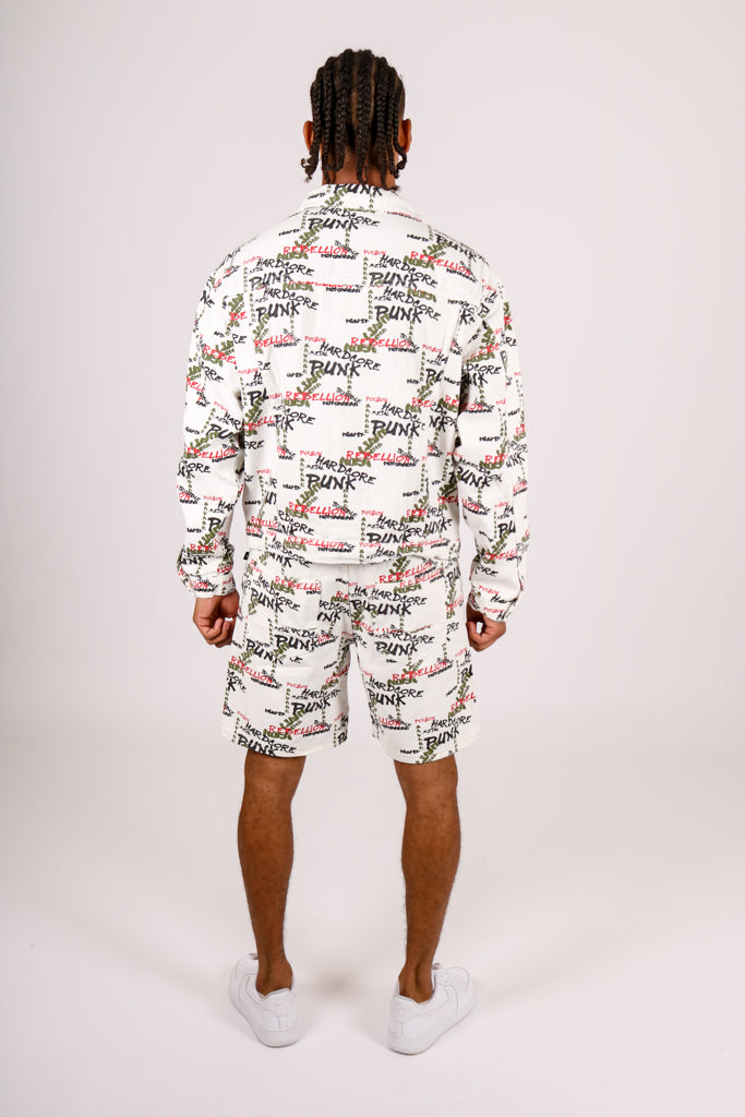 Graffiti Printed White Denim Shorts