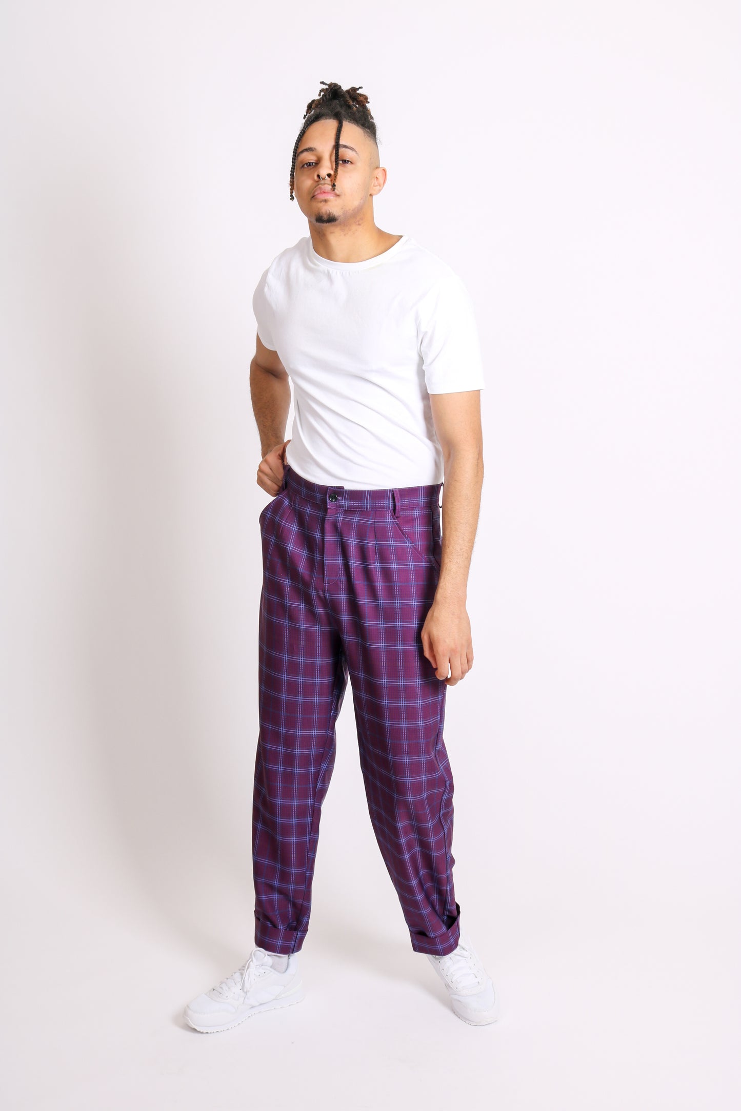 ONE ABOVE ANOTHER Purple Check Tailored Trouser