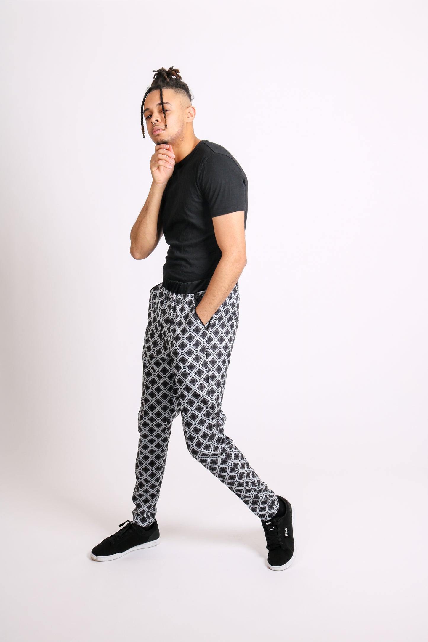 ONE ABOVE ANOTHER Geometric Printed Tailored Trousers