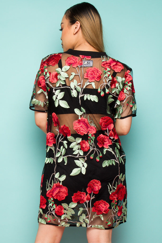 Rose Mesh Oversized T-shirt Dress