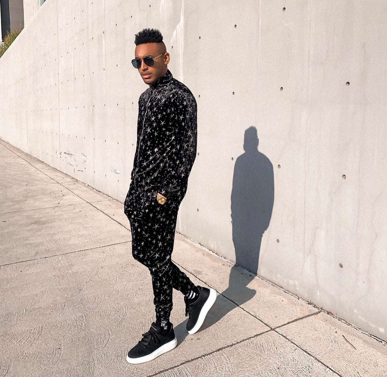 ONE ABOVE ANOTHER Black & Silver Star Velour Track Top