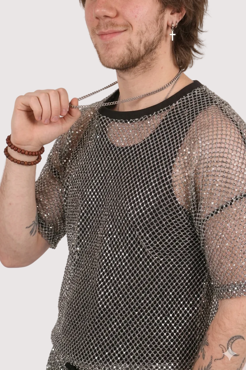 Oversized Metallic Mesh T-Shirt