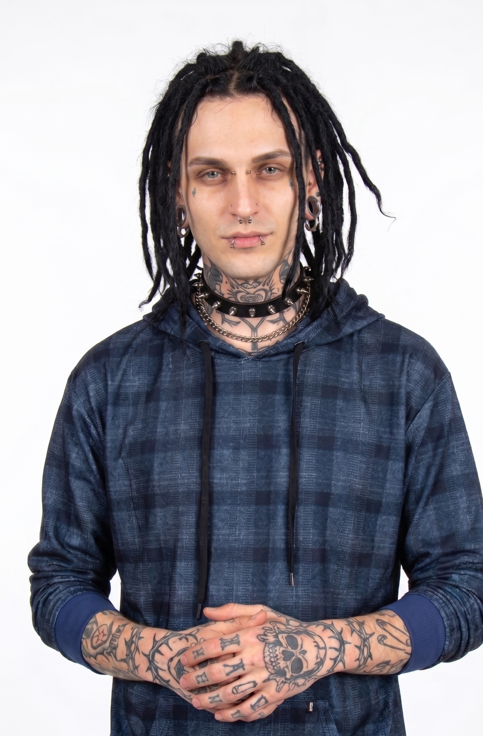 Blue Checkered Oversized Hoodie