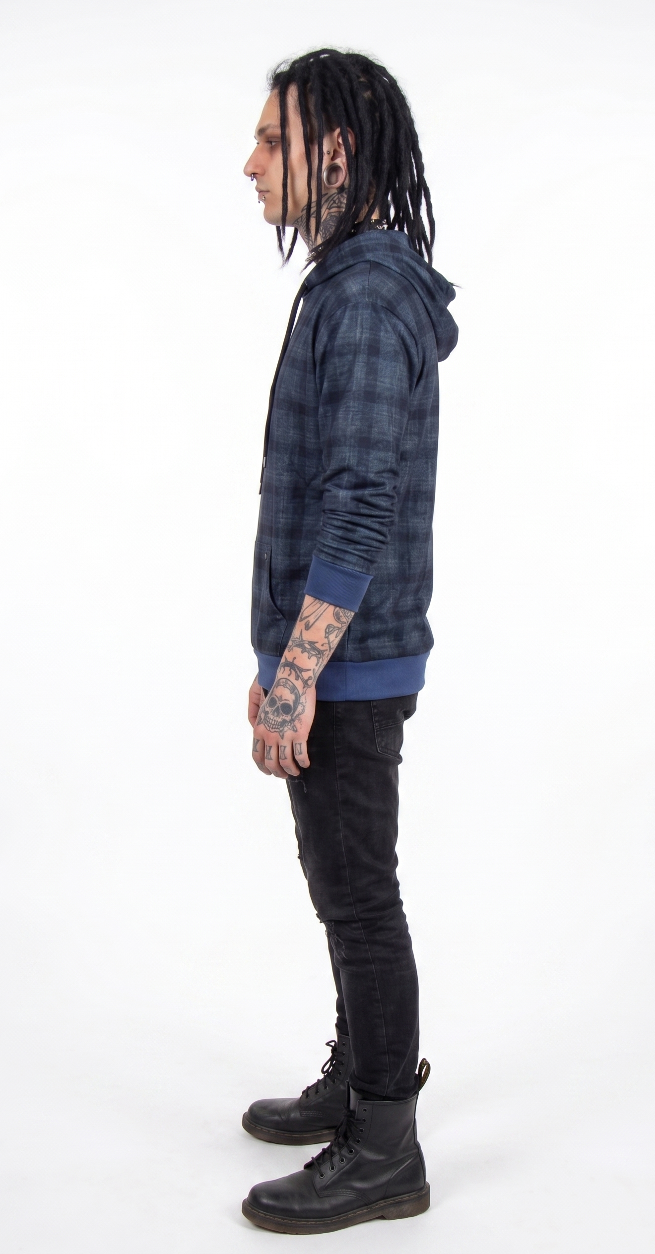 Blue Checkered Oversized Hoodie