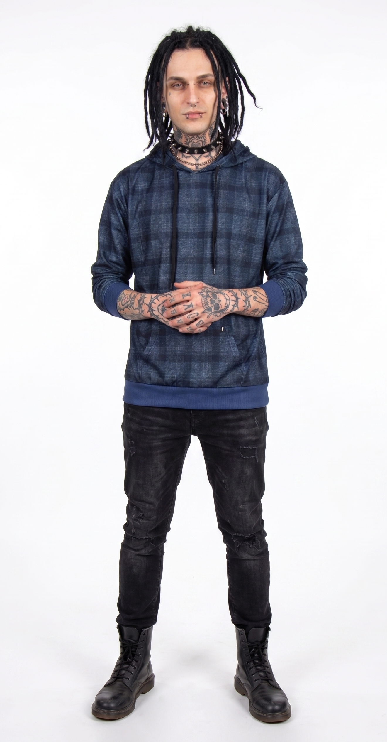 Blue Checkered Oversized Hoodie