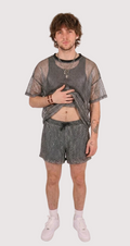 Metallic Grey Mesh Shorts