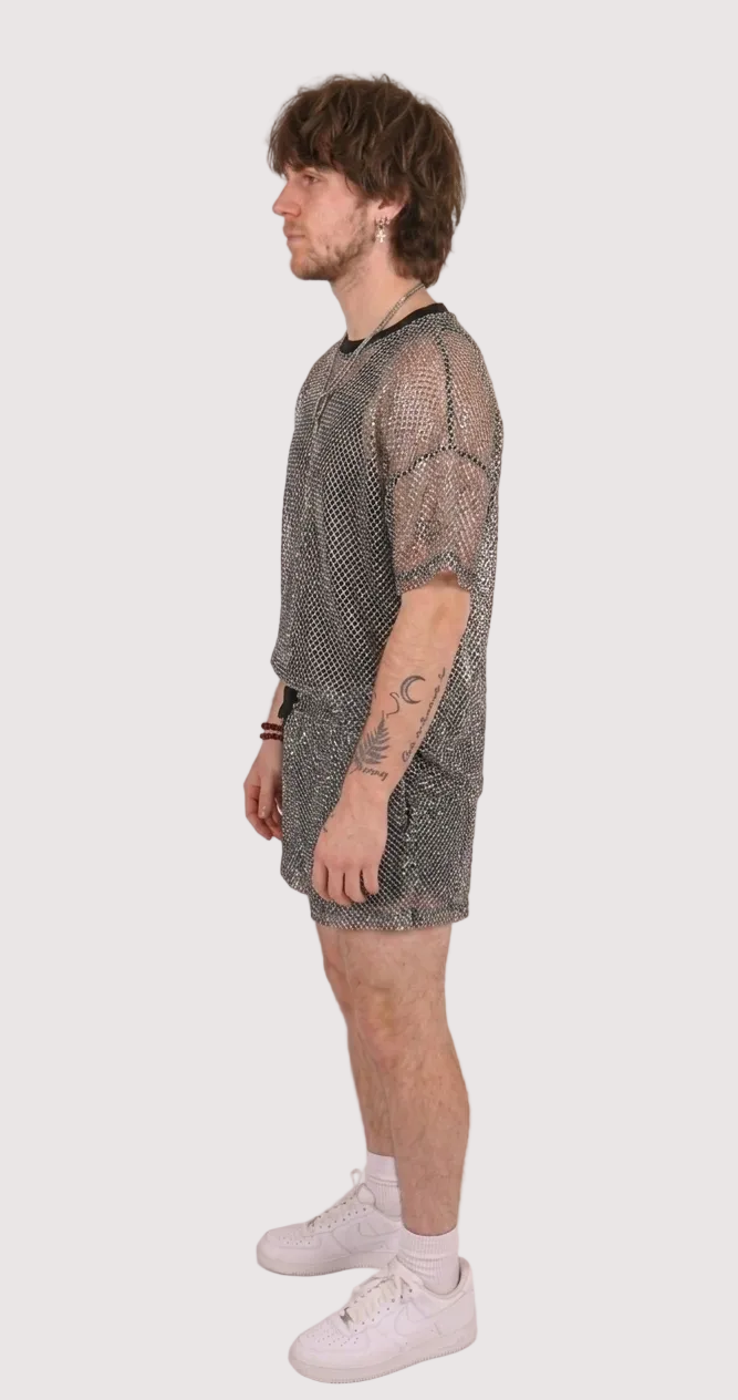 Metallic Grey Mesh Shorts