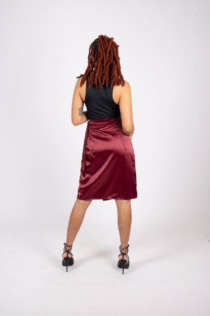 Aubergine Satin Wrap Skirt