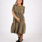 ONE ABOVE ANOTHER Tiered Midi Dress In Gold Sparkle Fabric