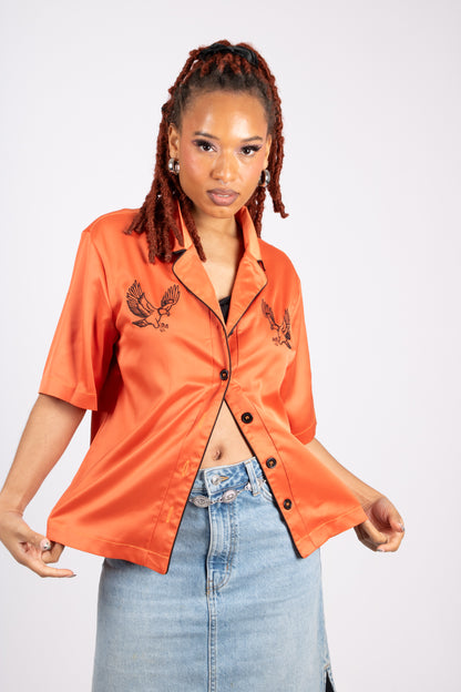 Retro Orange Embroidered Shirt