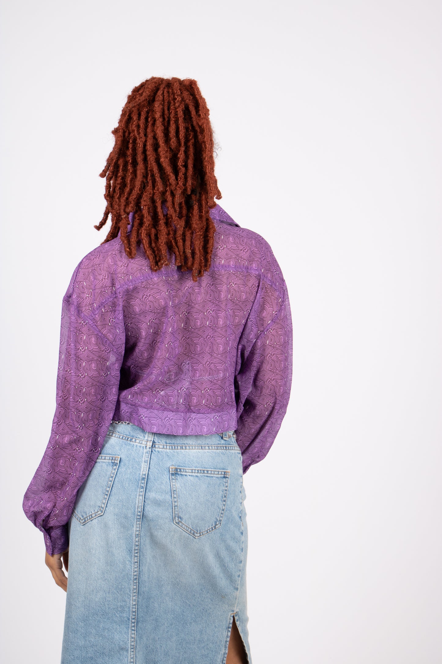 90s Purple Sheer Swirl Printed Shirt