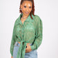ONE ABOVE ANOTHER 90s Green Sheer Swirl Printed Shirt