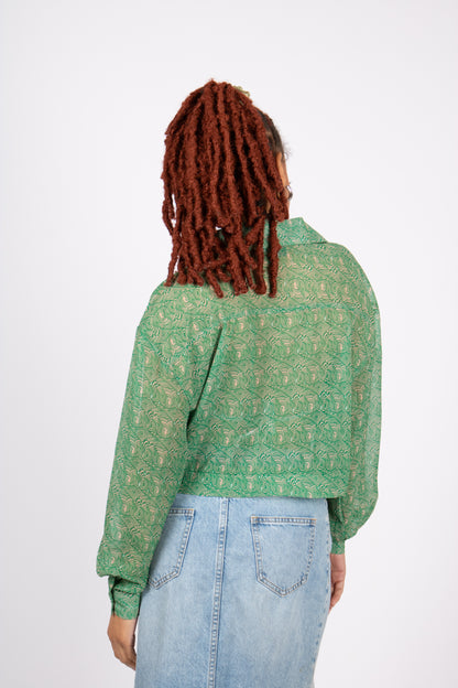 90s Green Sheer Swirl Printed Shirt