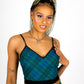 ONE ABOVE ANOTHER Tartan Cropped Cami With Lace Trim