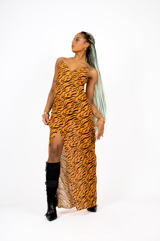 ONE ABOVE ANOTHER Beach Tiger Maxi Slit Dress