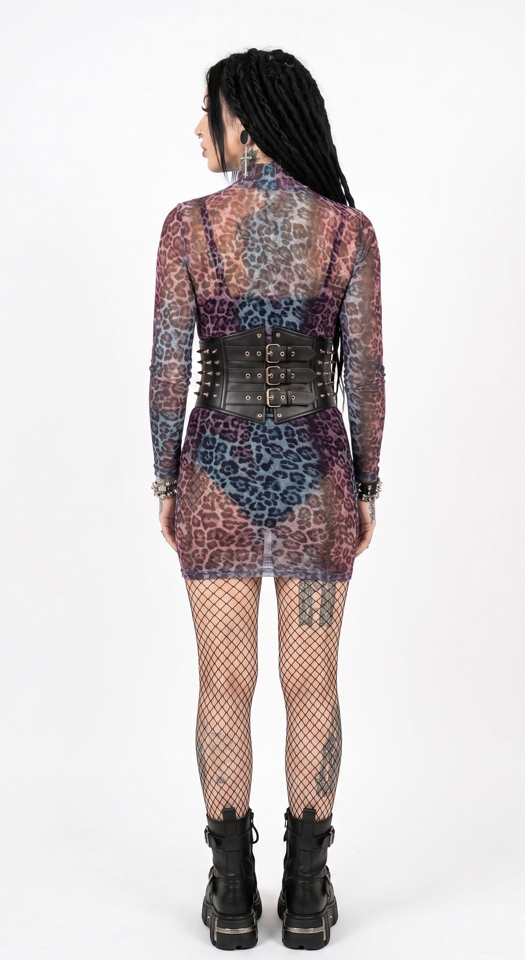 Animal Printed Mesh Mini Dress