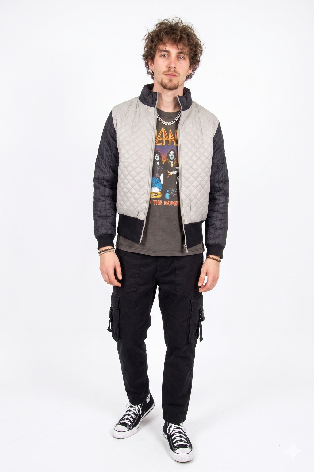 Two Tone Funnel Neck Waffle Puffer
