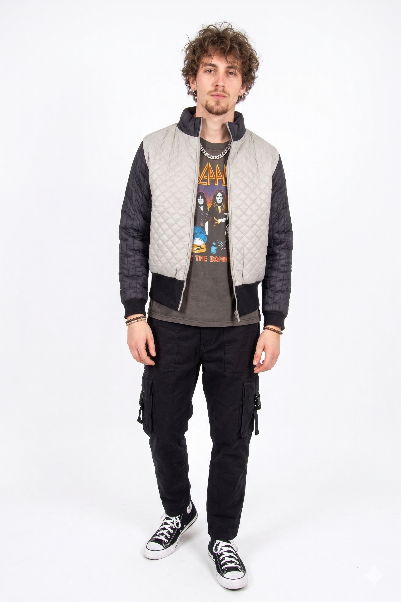 Two Tone Funnel Neck Waffle Puffer