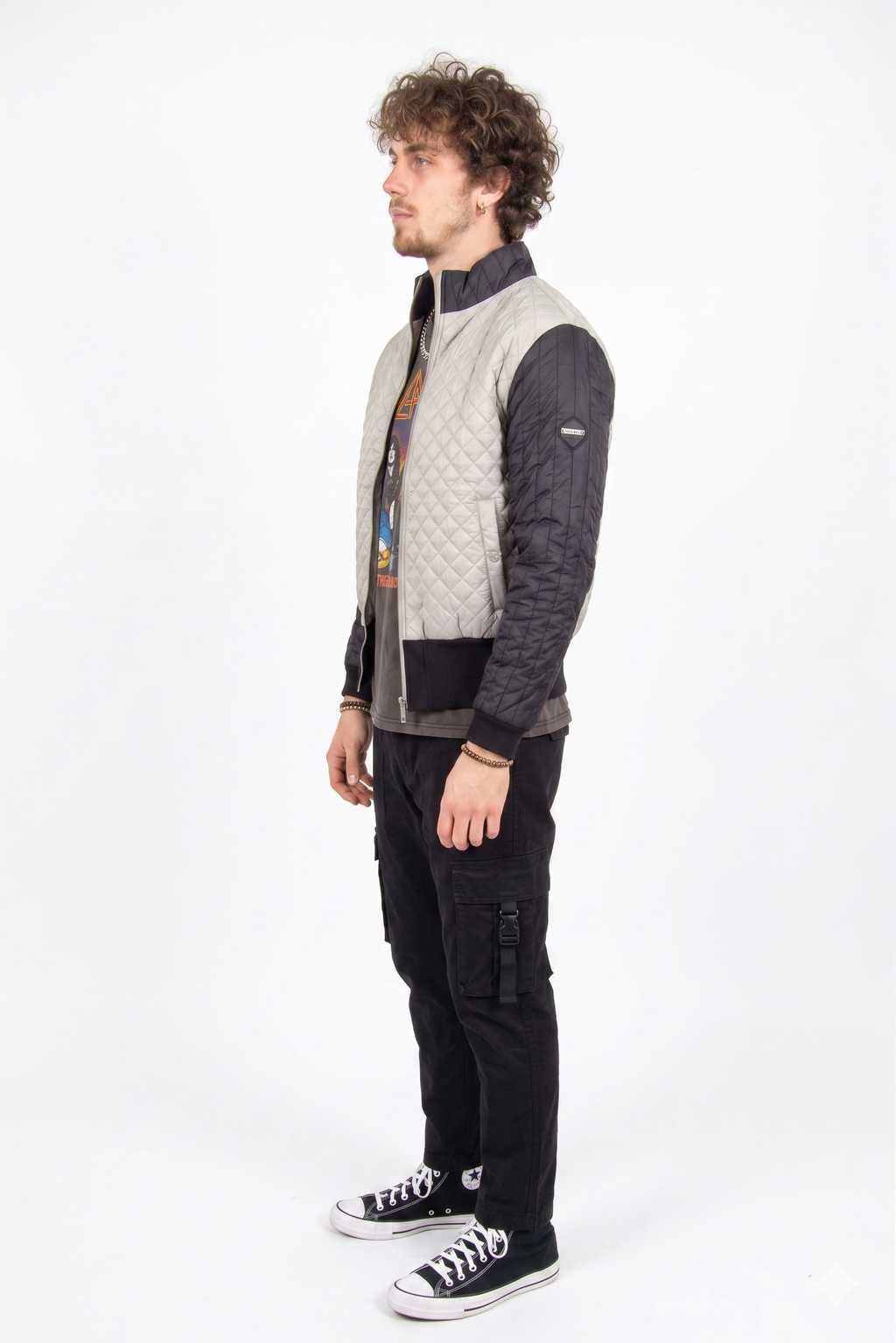 Two Tone Funnel Neck Waffle Puffer