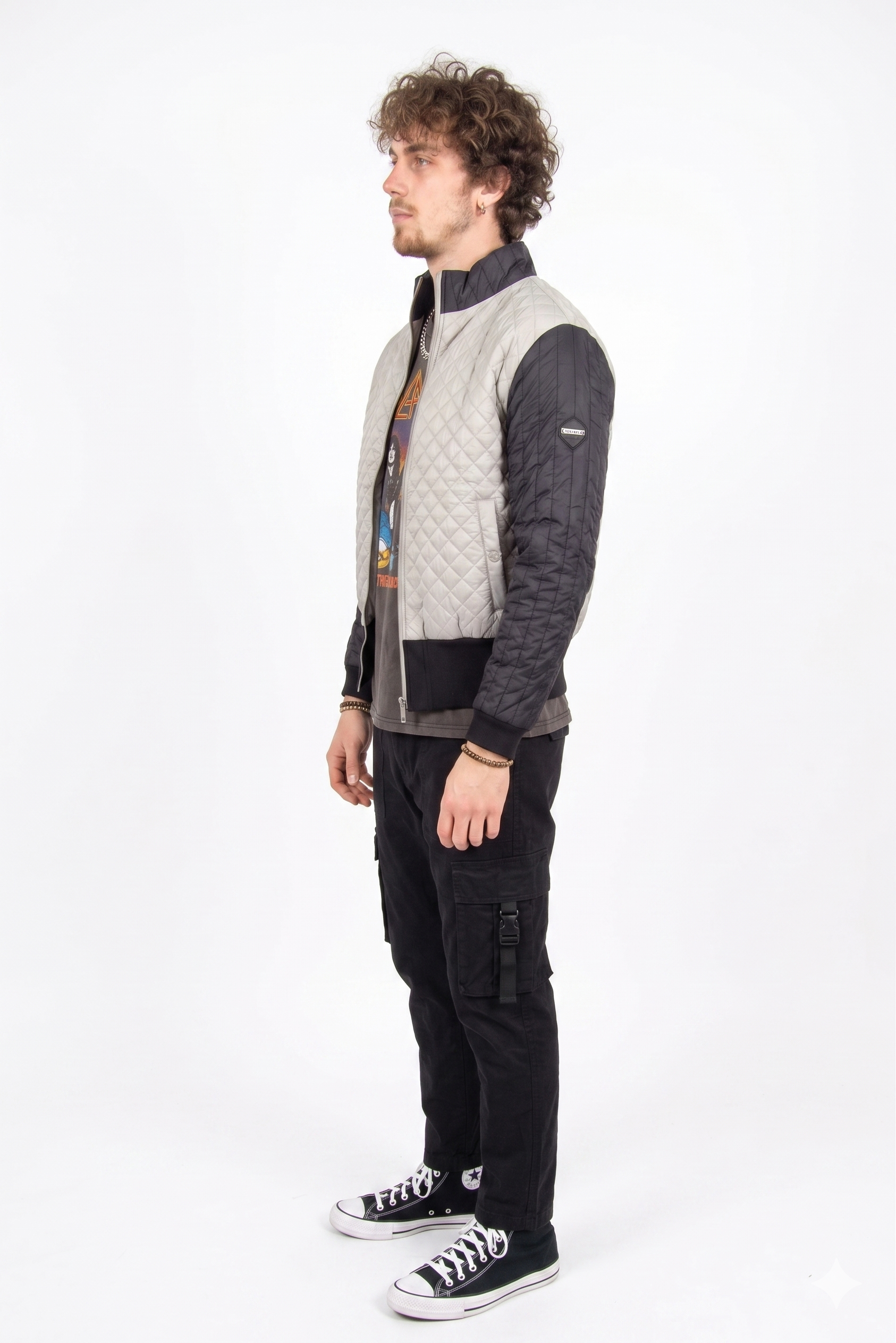 Two Tone Funnel Neck Waffle Puffer