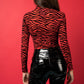 ONE ABOVE ANOTHER Red Tiger Mesh High Neck Bodysuit