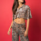 ONE ABOVE ANOTHER Velvet Leopard Cropped Shirt
