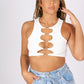 ONE ABOVE ANOTHER White Cut-Out Gold Link Crop Top