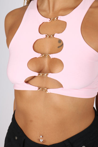 Pink Cut-Out Crop With Gold Links