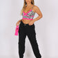 ONE ABOVE ANOTHER Zebra Cropped Cami With Pink Lace Trim