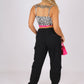 ONE ABOVE ANOTHER Zebra Cropped Cami With Pink Lace Trim