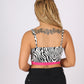 ONE ABOVE ANOTHER Zebra Cropped Cami With Pink Lace Trim