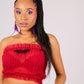 ONE ABOVE ANOTHER Scorpion Embroidered Mesh Ruched Bandeau Crop Top