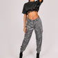 ONE ABOVE ANOTHER Grey Glitter Cargo Pant With Diamanté Chain