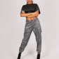 ONE ABOVE ANOTHER Grey Glitter Cargo Pant With Diamanté Chain