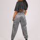 ONE ABOVE ANOTHER Grey Glitter Cargo Pant With Diamanté Chain