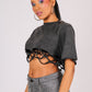 ONE ABOVE ANOTHER Charcoal Washed Shredded Crop Top