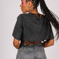 ONE ABOVE ANOTHER Charcoal Washed Shredded Crop Top