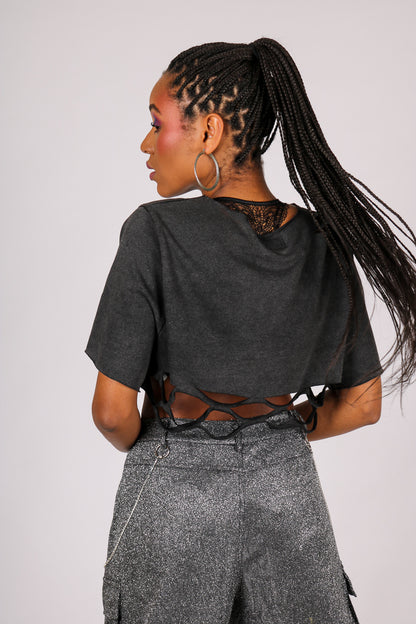 Charcoal Washed Shredded Crop Top
