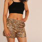 ONE ABOVE ANOTHER Tiger Print Racer Shorts With Tie Draw String