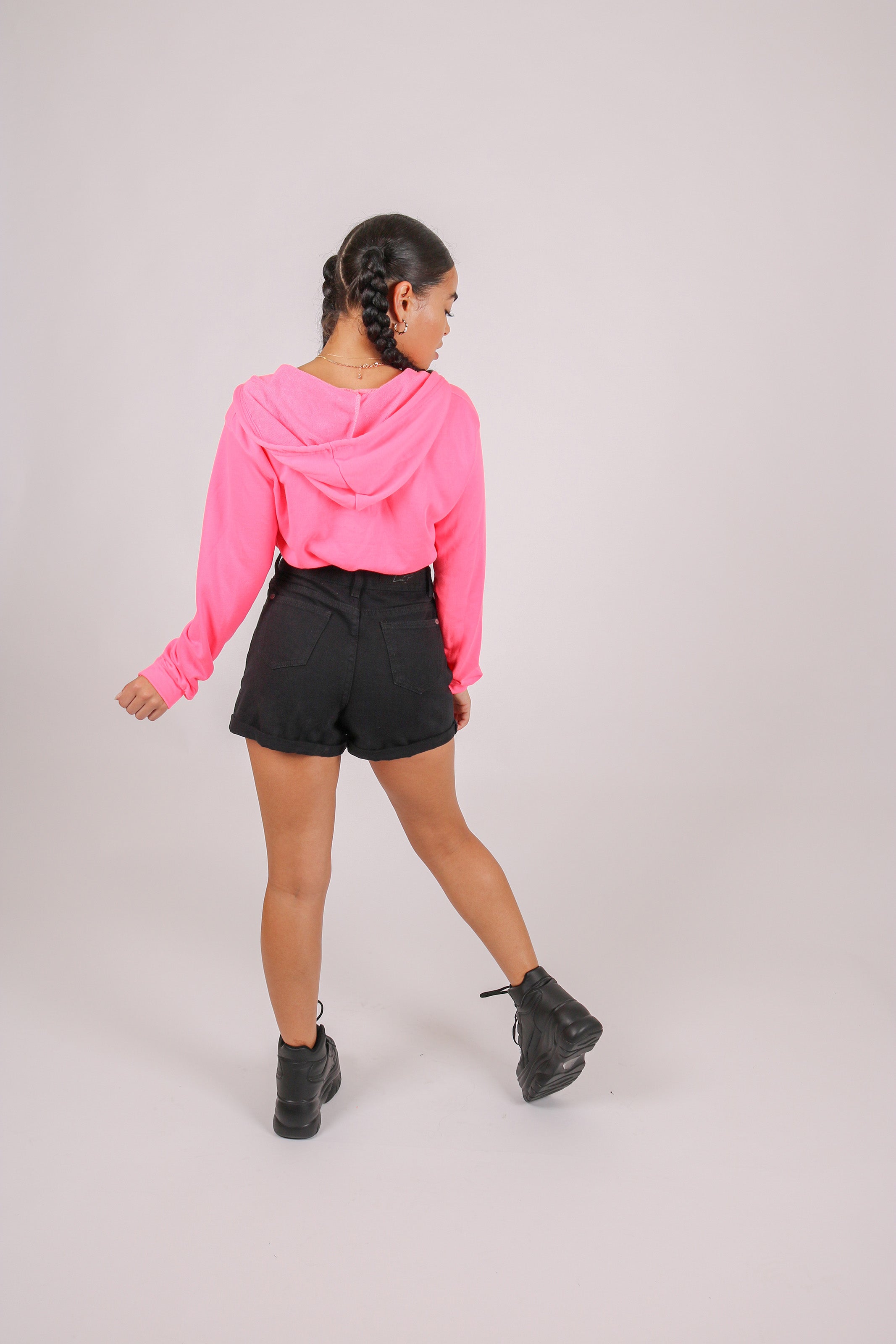 Neon pink crop on sale hoodie