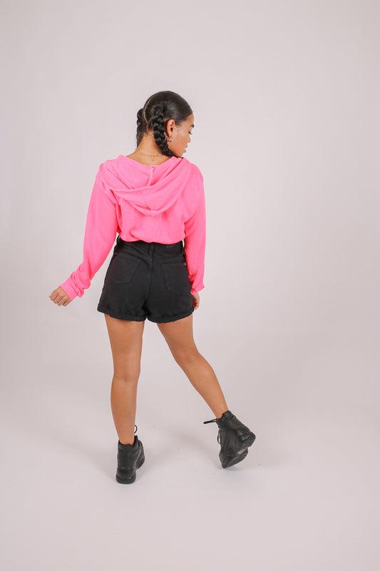 ONE ABOVE ANOTHER Neon Pink Cropped Hoodie